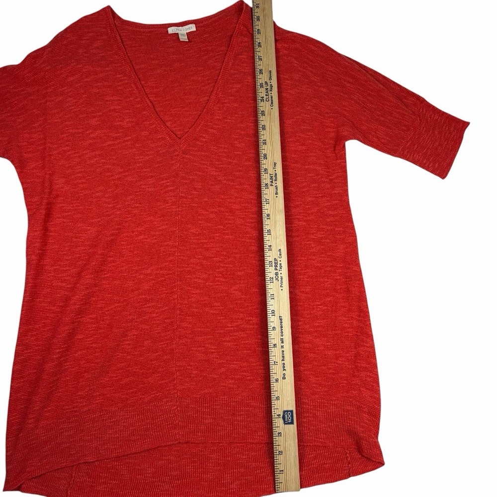 Eileen Fisher Tunic Sz Medium Coral V-Neck Lightweight Sweater Sheer Linen Blend - Picture 8 of 8